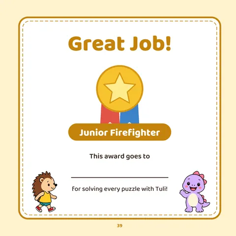 A Great Job! award – Page from Tuli Visits the Fire Station